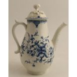 A Worcester coffee pot painted in underglaze blue with the Mansfield pattern with flower finial