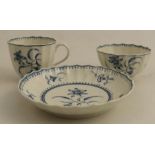 A Worcester coffee cup, tea bowl and saucer painted in underglaze blue with Harcisus pattern