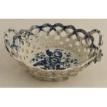 A Worcester chestnut basket printed in underglaze blue with the Pine Cone pattern