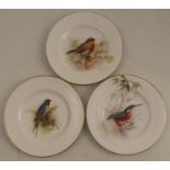 Two Royal Worcester small plates, decorated with a Robin and a Kingfisher by W Powell, together with