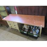 A painted work table, width 69ins