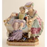 A 19th century Meissen porcelain figure group, modelled by Acier, Joys of Childhood, with a woman by