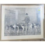 George Wright, black and white print, huntsman and hounds, 19ins x 22.5ins
