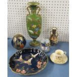 A collection of Carlton Ware, to include a plate decorated with ducks, a Cloisonne Ware vase,