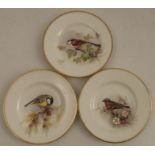 Three Royal Worcester small plates, decorated with a Long Tail Tit, a Great Tit and a Chaffinch by W