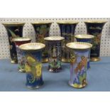 A collection of Carlton Ware trumpet vases, decorated either with Oriental landscapes or Paradise