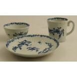 A Worcester feather moulded tea bowl and saucer and a feather moulded coffee can
