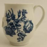 A Worcester bell shaped tankard printed in underglaze blue with flowers and butterflies