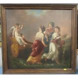 A Continental School, oil on canvas, Classical figures with putti in a chariot, 24ins x 26ins