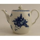 A Worcester teapot printed in underglaze blue with sprigs of flowers