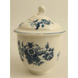 An early 19th century Caughley covered sugar bowl, with flower finial and decorated with blue