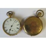 A gold cased open face pocket watch, marked 14k, together with a gold plated hunter pocket watch