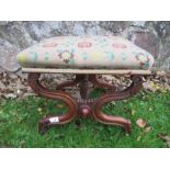 A 19th century style walnut cross framed stool, 16ins x 19ins, height 17ins