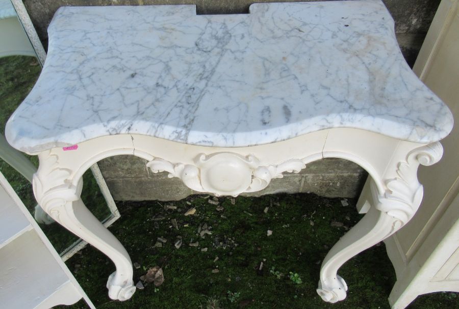 A collection of white painted furniture, to include marble topped consol table, width 30ins, - Image 2 of 4