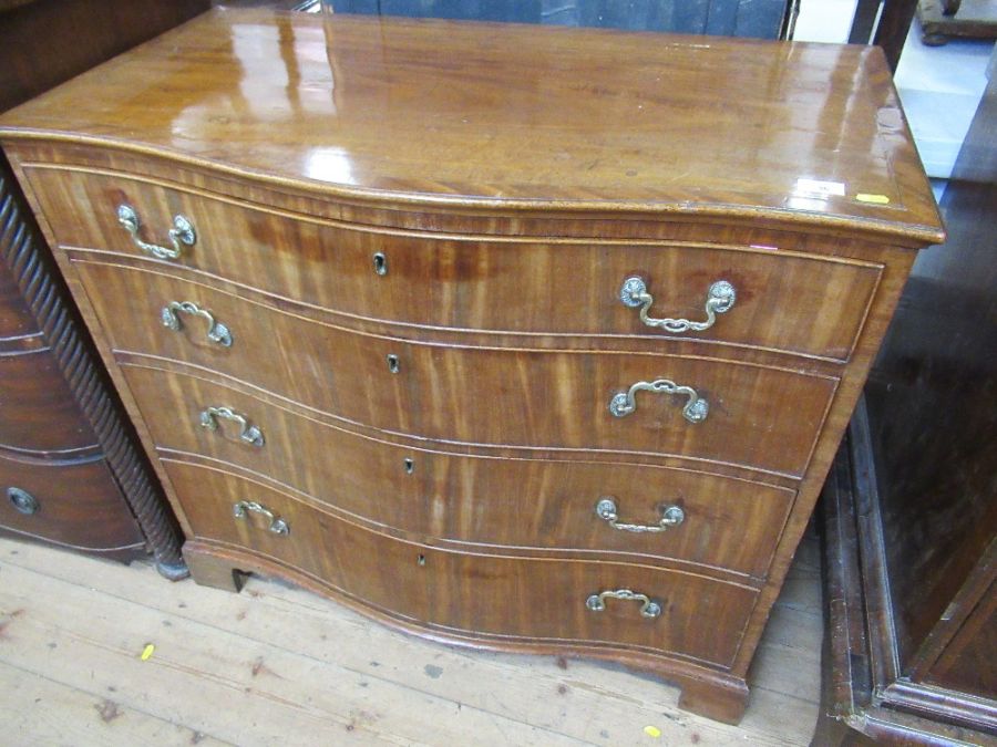 Late Georgian serpentine fronted chest with chequer banded top