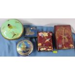 Three Carlton Ware covered rectangular boxes, together with a Crown Devon circular covered box and a