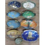 Eight Carlton Ware shaped dishes, decorated in various patterns, together with another dish