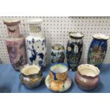 Six Carlton Ware vases, together with two Crown Devon vases, all decorated in various patterns