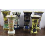 Six Carlton Ware vases, of square form with canted corners, height 9.25ins and down