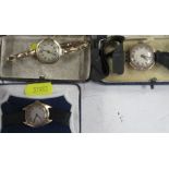 Three gold cased wrist watches