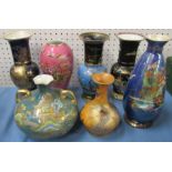 Five Carlton Ware vases, height 9ins and down, together with a Wilton Ware squat vase and a Crown