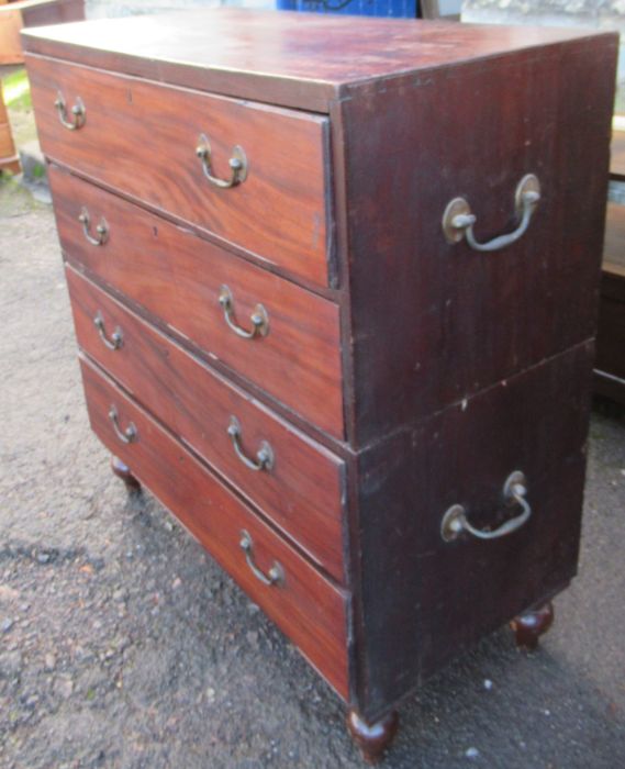 A 19th century mahogany campaigne chest, of four long drawers, with two pairs of handles to each - Image 2 of 4