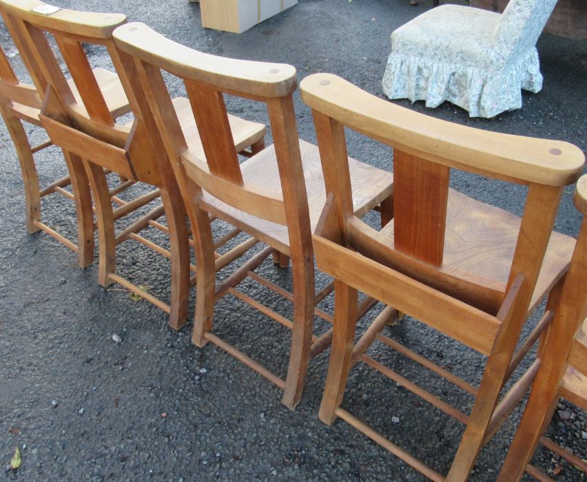 Eight beech and elm chairs, two with book holders to the back - Image 2 of 3