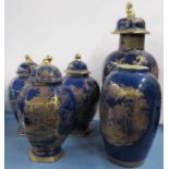 A pair of Carlton Ware hexagonal covered vases, height 9.25ins, together with a similar Wilton