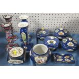 Five Carlton Ware covered trinket boxes, together with two pairs of candlesticks and three other