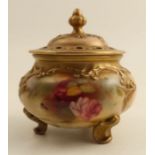 A Royal Worcester covered pot pourri, the moulded body decorated with roses, shape number H183,