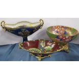 A Carlton Ware bowl on stand, together with an oval pedestal centre piece and an oval bowl - The