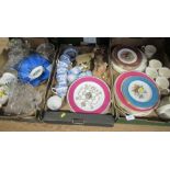 Three boxes of mixed ceramics and glass, to include plates, cups, ornaments, vases, bowls etc