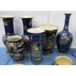 A pair of Carlton Ware vases, height 13ins, together with three other Carlton Ware vases and a Crown