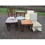 A collection of furniture to include tables, chairs, consol table etc