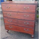 A 19th century mahogany campaigne chest, of four long drawers, with two pairs of handles to each