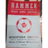 A West Ham United v Hereford United football programme, 1972, together with a Gloucestershire v