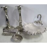 A silver topped rectangular glass dressing table box, the top embossed with cherubs, together with a