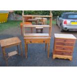 An Antique pine side table, fitted with a frieze drawers, together with a narrow set of drawers,