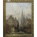 H Schreerhg, oil on canvas, Continental town scene,af 20ins x 15.5ins