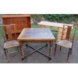 A collection of furniture, to include a bookcase, desk, drawer leaf table and a pair of chairs