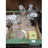 Five glass decanters, together with other items of glass and decorative china