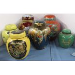 Five Carlton Ware covered ginger jars, height 10.5ins and down, together with a Crown Devon