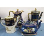 Four Carlton Ware coffee/tea pots, two with stands, three decorated in lustre patterns