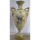 A Royal Worcester blush ivory pedestal vase, decorated with thistles and flowers, shape number 1732,