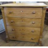 A pine chest, of four long drawers, with fluting to the sides, 39ins x 21ins, height 42ins
