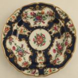 A Worcester scale blue plate, decorated with flowers, seal mark, diameter 9ins - no damage or