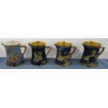 Four Carlton Ware jugs, together with two bowls, a Carlton Ware wall plate and a Crown Devon wall