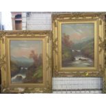 W Collins, oil on canvas, pair of landscapes, 18ins x 13ins