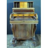 A Victorian Rosewood & Birds Eye Maple Piano Top Davenport, 57cm w x 89cm H x 57cm D