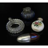 A 19th Century Cranberry Glass and Silver Mounted Scent Bottle (40mm) and three others